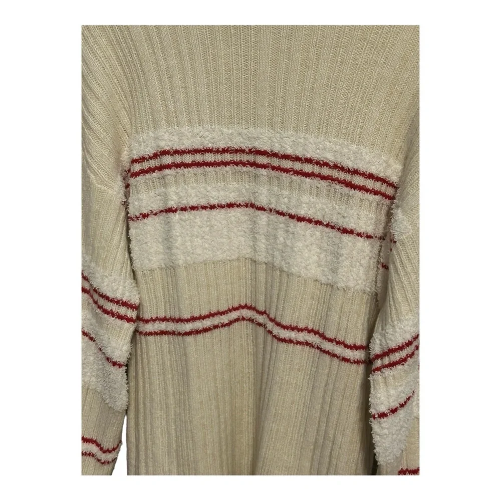 Urban Outfitters Snuggle Up Striped Pullover Sweater Sz XS Cream Red Cozy Fuz…